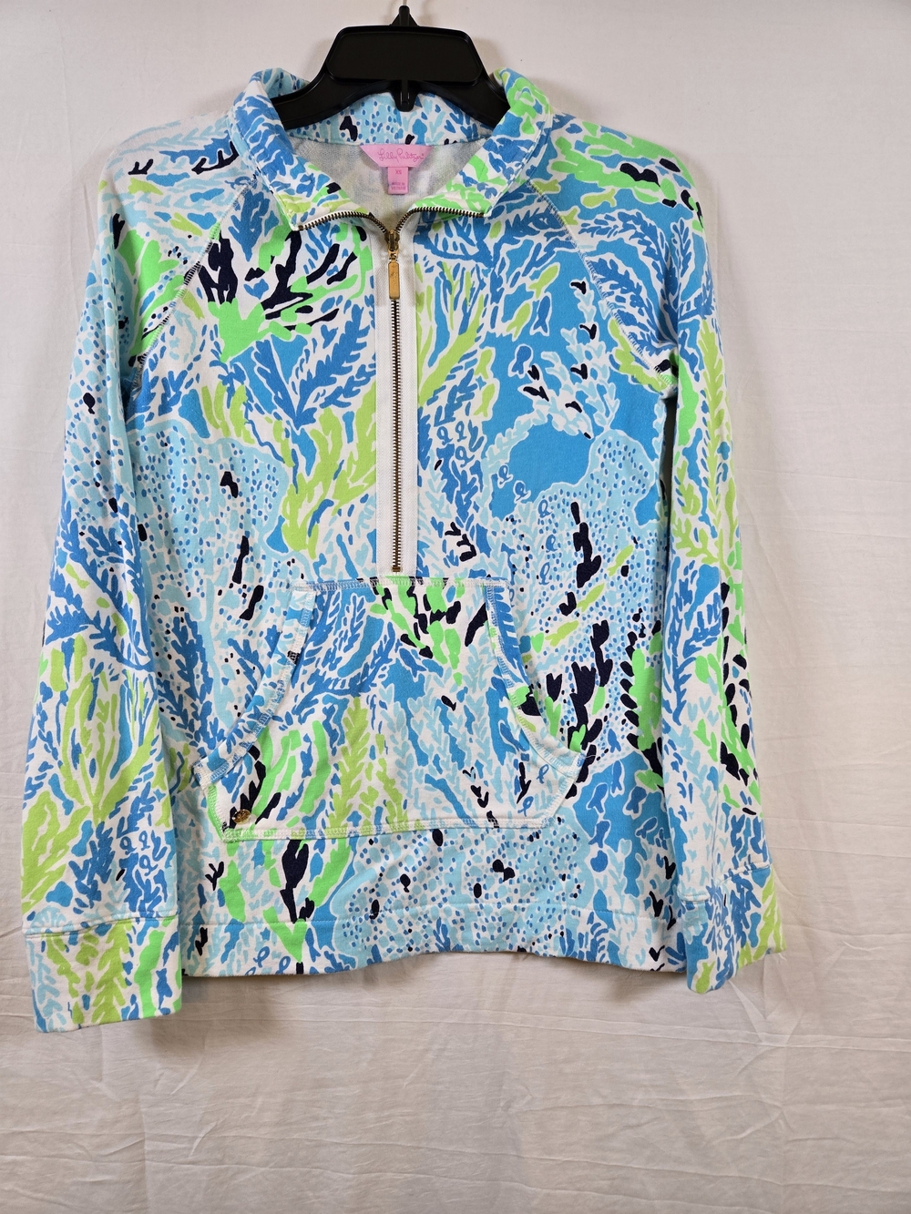 Lilly Pulitzer Aqua, Blue & Lime Quarter Zip Pullover